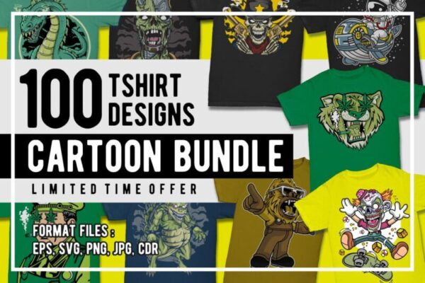 100 Cartoon T-shirt designs Bundle - Image 8