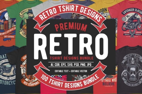 100 Retro T-shirt designs Bundle - Image 10